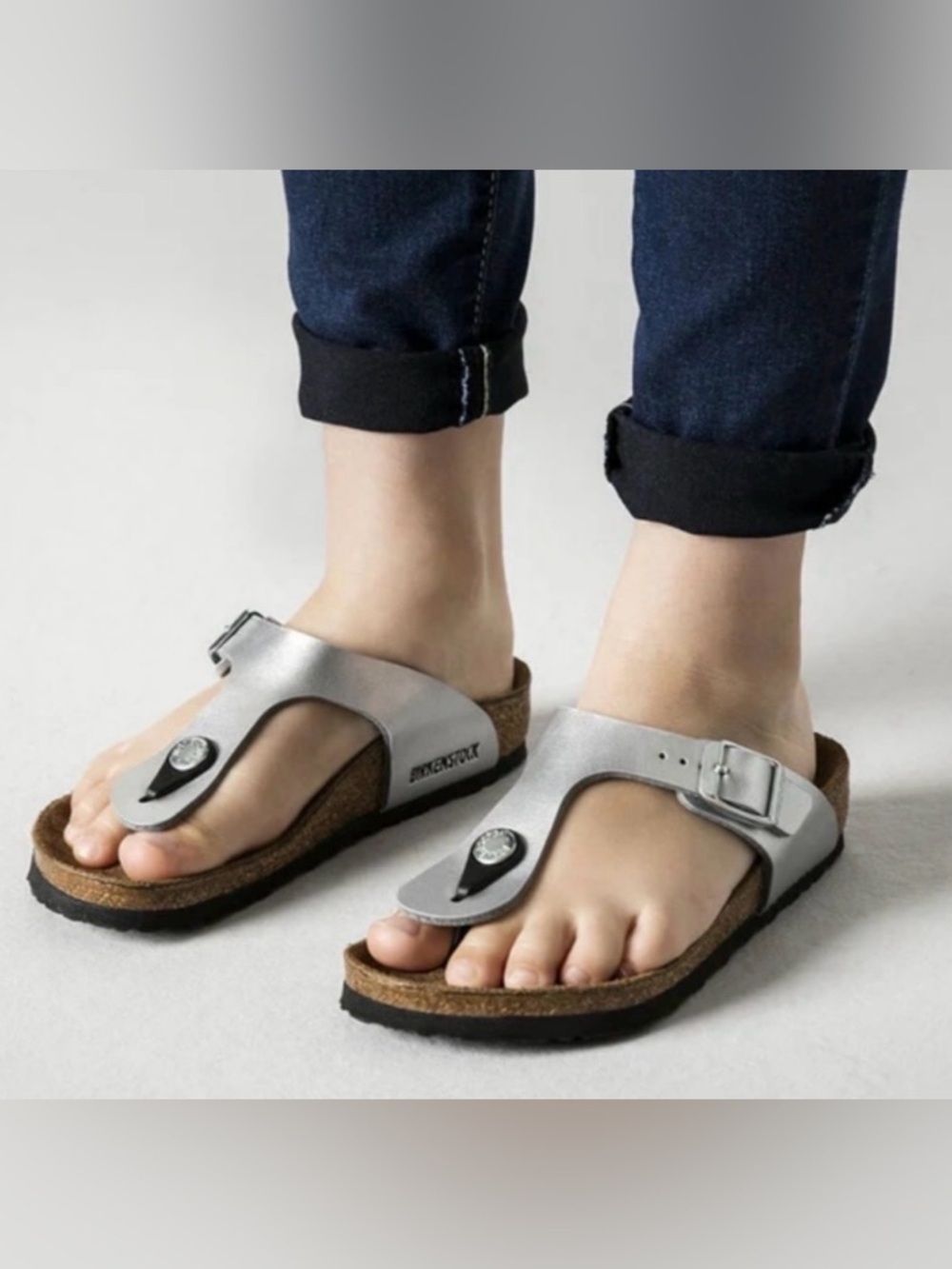 Birkenstock Gizeh Metallic Silver Thong Sandal Size 37 EU / US 6-6.5